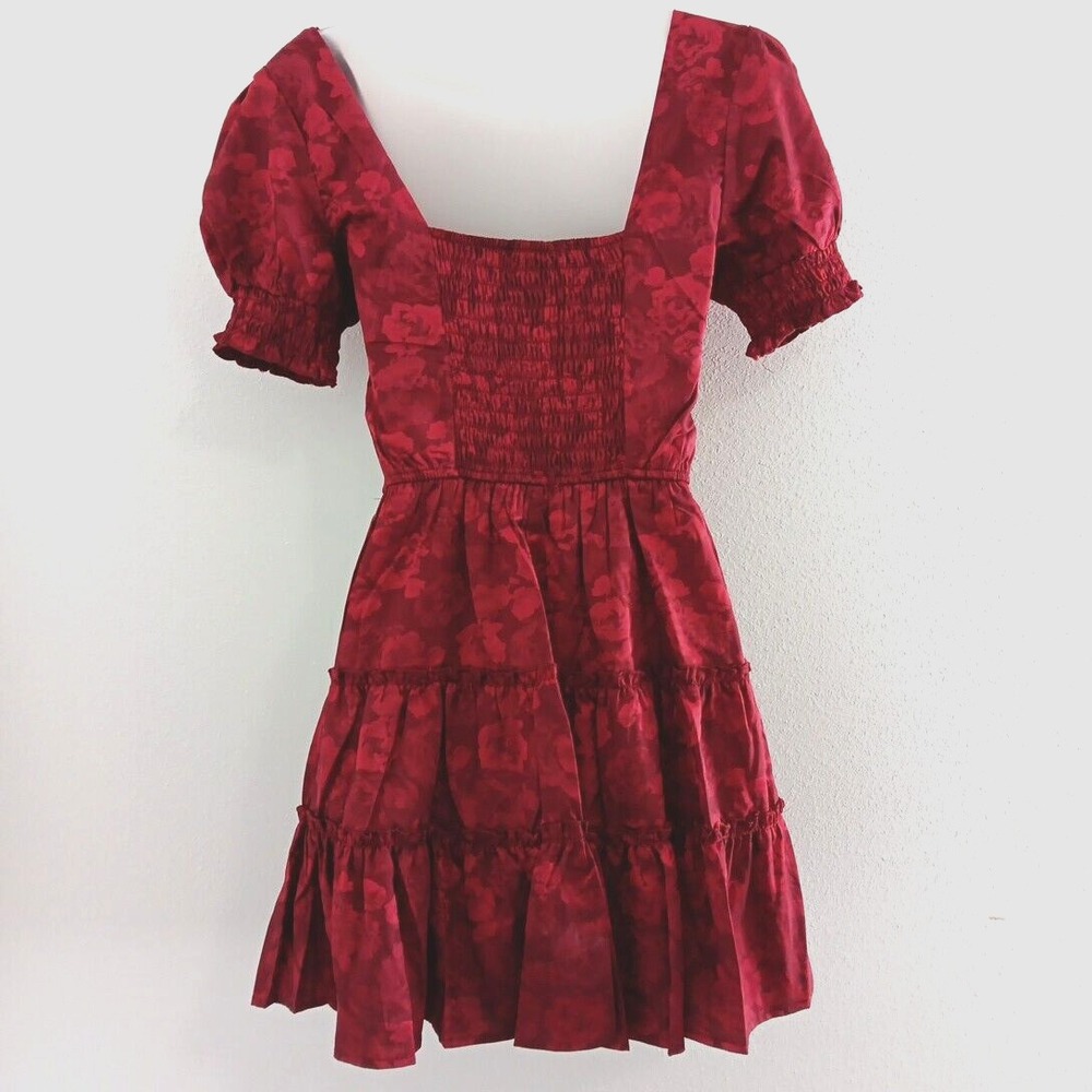 Deep Red Milkmaid Dress XS Mini Peasant Babydoll Cottagecore Prairie Coquette - Picture 4 of 9
